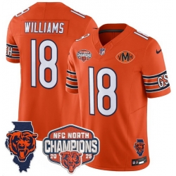 Men Chicago Bears  18 Caleb Williams Orange F U S E  2025 NFC North Champions Patch Limited Stitched Football Jersey