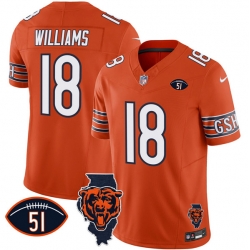 Men Chicago Bears 18 Caleb Williams Orange F U S E  With Illinois And No  51 Patch Stitched Football Jersey