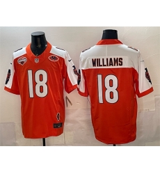 Men Chicago Bears 18 Caleb Williams Orange White F U S E  2025 NFC North Champions  26 VMH Patch Vapor Untouchable Limited Stitched Football Jersey