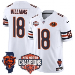 Men Chicago Bears  18 Caleb Williams White F U S E  2025 NFC North Champions Patch Limited Stitched Football Jersey