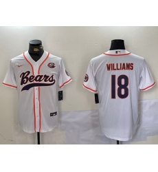 Men Chicago Bears 18 Caleb Williams White With Patch Cool Base Stitched Baseball Jersey