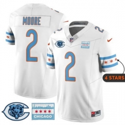 Men Chicago Bears  2 D J  Moore White City Edition F U S E  With Chicago Flag Vapor Untouchable Limited Stitched Football Jersey