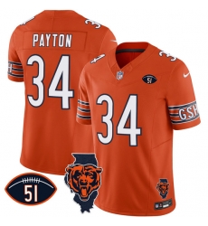 Men Chicago Bears 34 Walter Payton Orange F U S E  With Illinois And No  51 Patch Stitched Football Jersey