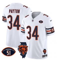 Men Chicago Bears 34 Walter Payton White F U S E  With Illinois And No  51 Patch Stitched Football Jersey