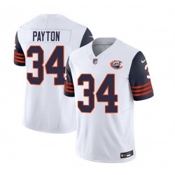 Men Chicago Bears 34 Walter Payton White Navy 2023 F U S E  Throwback Limited Stitched Football Jersey