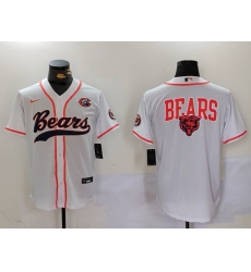 Men Chicago Bears White Team Big Logo With Patch Cool Base Stitched Baseball Jersey 1