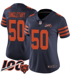 Women Chicago Bears 50 Mike Singletary Limited Navy Blue Rush Vapor Untouchable 100th Season Football Jersey