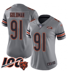 Women Chicago Bears 91 Eddie Goldman Limited Silver Inverted Legend 100th Season Football Jersey