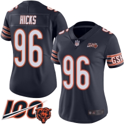 Women Chicago Bears 96 Akiem Hicks Navy Blue Team Color 100th Season Limited Football Jersey