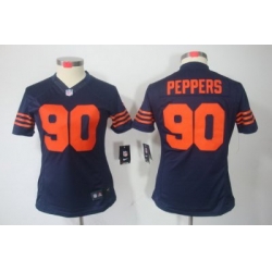 Women Nike Chicago Bears 90 Julius Peppers Blue Color[Women Limited Jerseys]Orange Number