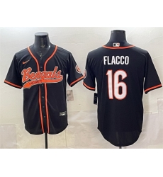 Men Cincinnati Bengals 16 Joe Flacco Black With Patch Cool Base Stitched Baseball Jersey Men Cincinnati Bengals 16 Joe Flacco Black With Patch Cool Base Stitched Baseball Jersey