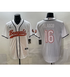 Men Cincinnati Bengals 16 Joe Flacco White With Patch Cool Base Stitched Baseball Jersey