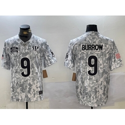 Men Cincinnati Bengals 9 Joe Burrow 2024 F U S E Arctic Camo Salute To Service Limited Stitched Football jerseys