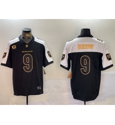 Men Cincinnati Bengals 9 Joe Burrow Black Gold 2024 F U S E With 4 Star C Patch Limited Stitched Football Jersey