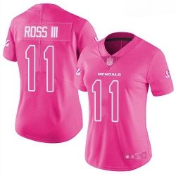 Bengals #11 John Ross III Pink Women Stitched Football Limited Rush Fashion Jersey