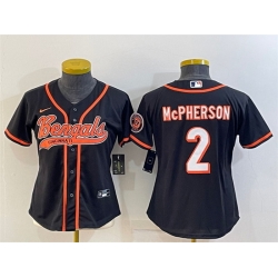 Women Cincinnati Bengals 2 Evan McPherson Black With Patch Cool Base Stitched Baseball Jersey