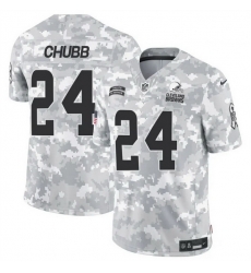 Men Cleveland Browns 24 Nick Chubb 2024 F U S E Arctic Camo Salute To Service Limited Stitched Football Jersey