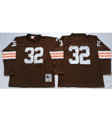 Men Cleveland Browns 32 Jim Brown Brown Long Sleeve M&N Throwback Jersey