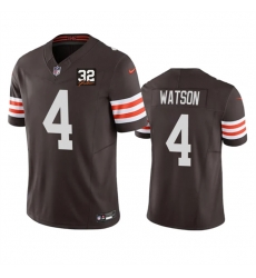 Men Cleveland Browns 4 Deshaun Watson Brown 2023 F U S E  With Jim Brown Memorial Patch Vapor Untouchable Limited Stitched Jersey