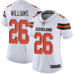 Browns 26 Greedy Williams White Women Stitched Football Vapor Untouchable Limited Jersey