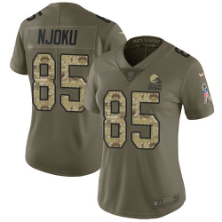 Nike Browns #85 David Njoku Olive Camo Womens Stitched NFL Limited 2017 Salute to Service Jersey