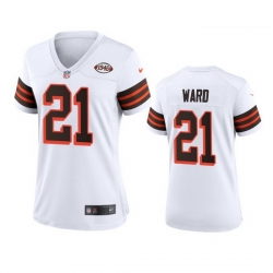 Women Cleveland Browns 21 Denzel Ward Nike 1946 Collection Alternate Game Limited NFL Jersey   White