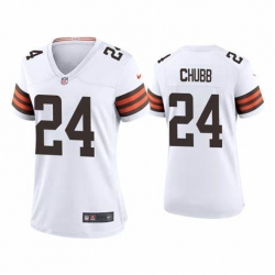 Women Cleveland Browns #24 Nick Chubb White Stitched Jerseys