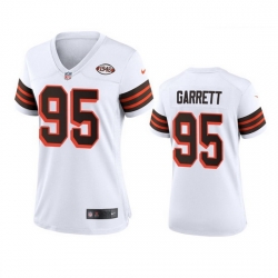 Women Cleveland Browns 95 Myles Garrett Nike 1946 Collection Alternate Game Limited NFL Jersey   White