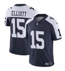 Men Dallas Cowboys 15 Ezekiel Elliott Navy White Vapor Untouchable Thanksgiving Limited Stitched Football Jersey