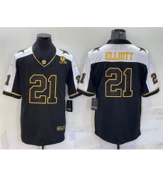 Men Dallas Cowboys 21 Ezekiel Elliott Black Gold Thanksgiving With Patch Stitched Jersey