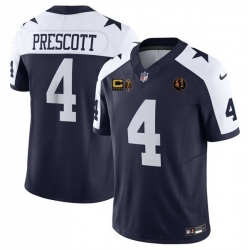 Men Dallas Cowboys 4 Dak Prescott Navy 2025 F U S E  With John Madden Patch 2C Walter Payton Patch And 4 Star C Patch Thanksgiving Vapor Limited Stitched F
