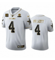 Men Dallas Cowboys 4 Dak Prescott White Golden Edition With 1960 Patch Limited Stitched Jersey