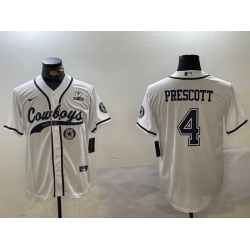 Men Dallas Cowboys 4 White Team With Patch Cool Base Stitched Baseball Jersey