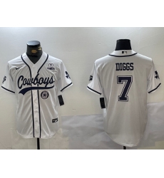 Men Dallas Cowboys 7 Trevon Diggs White With Patch Cool Base Stitched Baseball Jersey 5