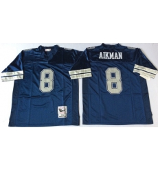 Men Dallas Cowboys 8 Troy Aikman Blue M&N Throwback Jersey