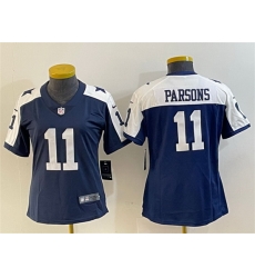 Women Dallas Cowboys 11 Micah Parsons Navy White Vapor Untouchable Limited Stitched Jersey  Run Small