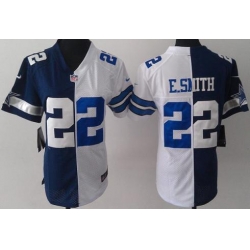 Women Nike Dallas Cowboys 22 E.SMITH Blue White Split NFL Jerseys