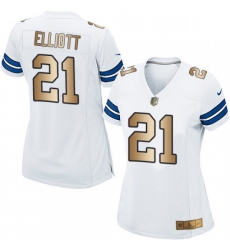 Womens Nike Dallas Cowboys 21 Ezekiel Elliott Elite WhiteGold NFL Jersey