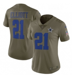 Womens Nike Dallas Cowboys 21 Ezekiel Elliott Limited Olive 2017 Salute to Service NFL Jersey