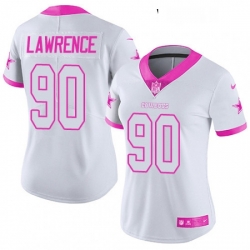 Womens Nike Dallas Cowboys 90 Demarcus Lawrence Limited WhitePink Rush Fashion NFL Jersey