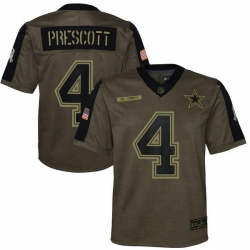 Youth Dallas Cowboys Dak Prescott Nike Olive 2021 Salute To Service Game Jersey