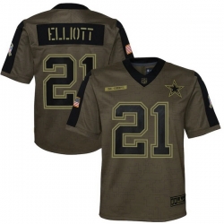 Youth Dallas Cowboys Ezekiel Elliott Nike Olive 2021 Salute To Service Game Jersey