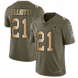 Youth Nike Dallas Cowboys 21 Ezekiel Elliott Limited OliveGold 2017 Salute to Service NFL Jersey