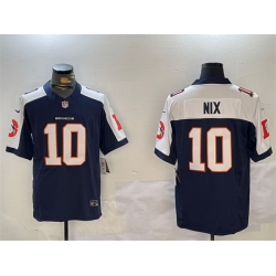 Men Denver Broncos 10 Bo Nix Navy 2024 F U S E  V2 Throwback Vapor Limited Alternate Stitched Football Jersey