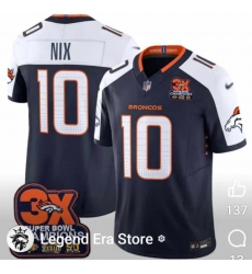 Men Denver Broncos 10 Bo Nix Navy 3X Super Bowl Champions Patch 2024 F U S E Limited Stitched Football Jersey