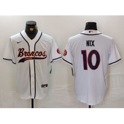 Men Denver Broncos 10 Bo Nix White Cool Base Stitched Baseball Jersey 2