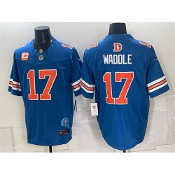 Men Denver Broncos  17 Jaylen Waddle Blue F U S E  With 2 Star C Patch Throwback Vapor Limited Stitched Football Jersey