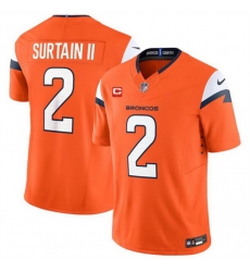 Men Denver Broncos 2 Pat Surtain II Orange 2024 F U S E  With 1 Star C Patch Vapor Limited Stitched Football Jersey