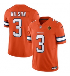 Men Denver Broncos 3 Russell Wilson Orange 2023 F U S E  With John Madden Patch Vapor Limited Stitched Football Jersey