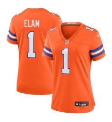 Women Denver Broncos 1 Jason Elam Orange Mile High Collection 1977 Throwback Stitched Jersey